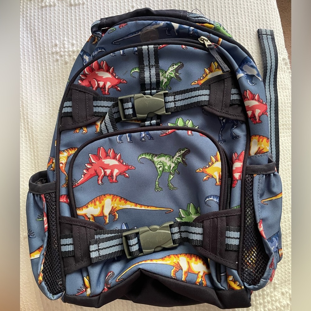 Used pottery barn kids dinosaur Mackenzie bookbag backpack size small.Multicolor